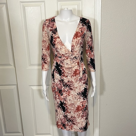 BCBGMAXAZRIA Womens Floral Vintage Y2K Cocktail Wrap Dress Medium - Picture 1 of 6